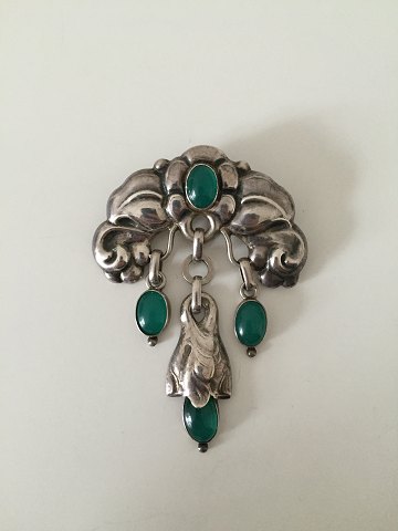 Danish Art Nouveau Brooch with Green Stones by William Fuglede, Copenhagen 1907-1937