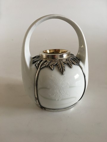 Royal Copenhagen Art Nouveau Vase with Anton Michelsen Sterling Silver Mounting from 1911