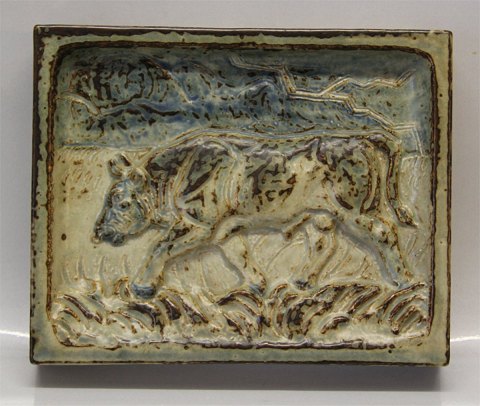 Royal Copenhagen Art Pottery21718 RC Relief, Bull, 22.5 x 18 cm September 1959, Knud Kyhn