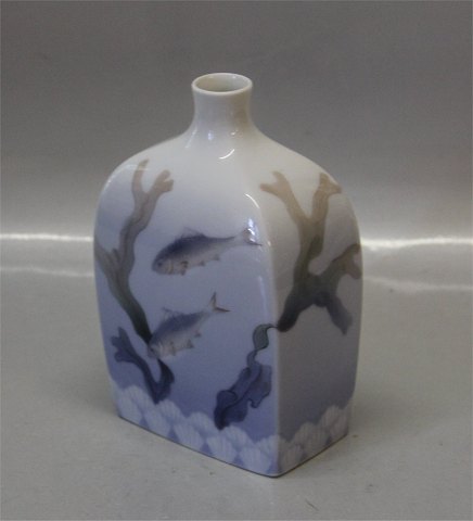 Art Nouveau B&G Porcelain B&G 3112-65 Art nouveau Vase with fish and seaweed  15 x 10 cm Possible Hegerman Lindencrone signature