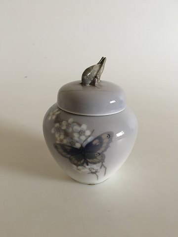 Royal Copenhagen Art Nouveau lidded vase with grasshopper and butterfly No 1528/254