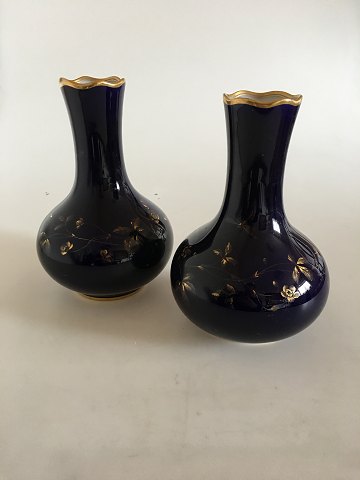 Par Sjældende Royal Copenhagen Art Nouveau Cobolt Blå Vaser med guld dekoration med sjældende blå eksport stempler. Nok til Rusland