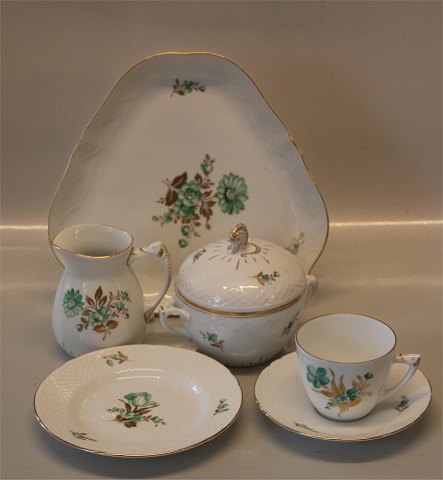 Ophelia B&G Porcelain White base, green flower with gold leave, gold rim, form 356