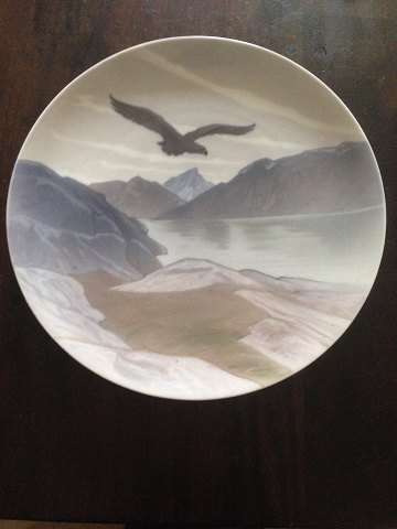 Royal Copenhagen Art Nouveau Unique wall plate by Theodor Fischer from 1897. Motif is eagle in the highlands No 6349