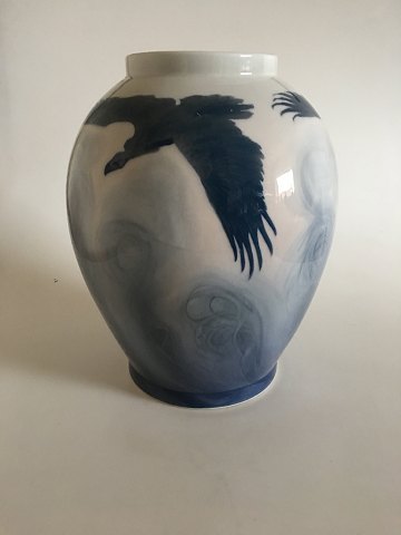 Royal Copenhagen Art Nouveau Unique Vase with 3 Vultures by Theodor Fischer from 1902 No 8308