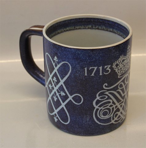 Aluminia Copenhagen Faience Aluminia Jubilee Mug 14 x 12.5 cm 1713-1963 Crowned Monogram Danish Royal Military Acadamy??