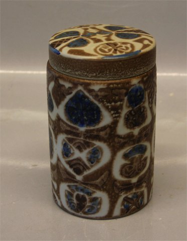 Aluminia Figurine RC Faience 720-3404 Lidded round vase (Dance macabre blue dot) 15 x 9 cm Nils Thorsson Baca 1965