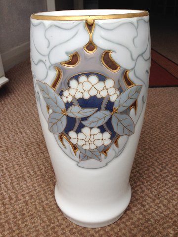 Bing and Grondahl Art Nouveau Unique vase by Elisabeth Drews Kofoed with gold and enamel glaze