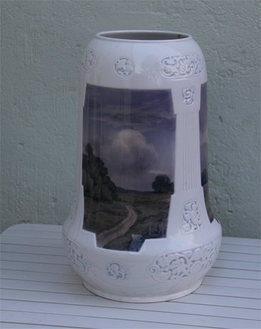 Huge Unique B&G Porcelain 292 Signed vase with landscape paintings by Amalie Schou 52 cm