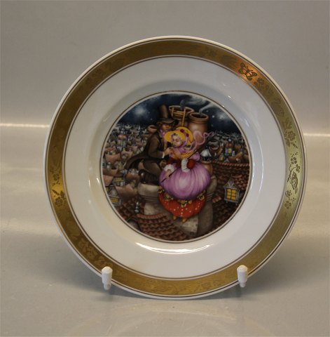 Kgl. Dansk 9628  Skorstensfejren og Hyrdinden Hans Christian Andersen Platter 19 cm 1975 Pauline Ellison
