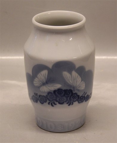 Royal Copenhagen RC Rare Collectible Vase 1910-1920 "Rundskuedag 15 cm Blue flower and butterfly