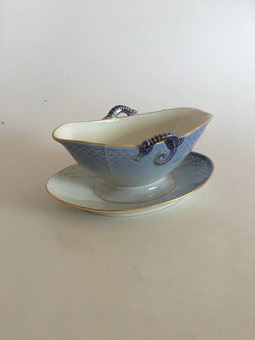 Bing and Grøndahl Seagull with gold Gravy Boat with Attached Saucer No. 8/311