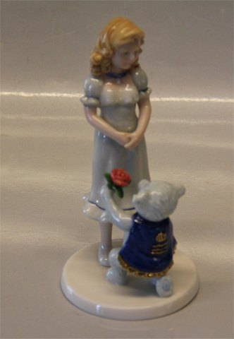 Kongelig Dansk Kgl. Snehvide og Rosenrød 13.5 cm Steiff bamse knæler for at fri Knap i øret