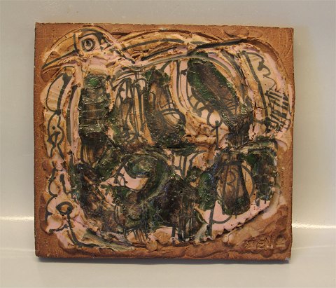 Dansk Stentøj Unika Relief af Kunstneren Steen Lykke Madsen 24 x 26 cm Stemplet B&G