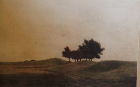 Opus 32. Aftenlandskab...  Oplag, trykt i Farver, nr 13 af  60 nummererede Ekspl. Lysmål 32 x 44,4 cm . 1914  I samtidig ramme 54 x 65 cm Peter Ilsted