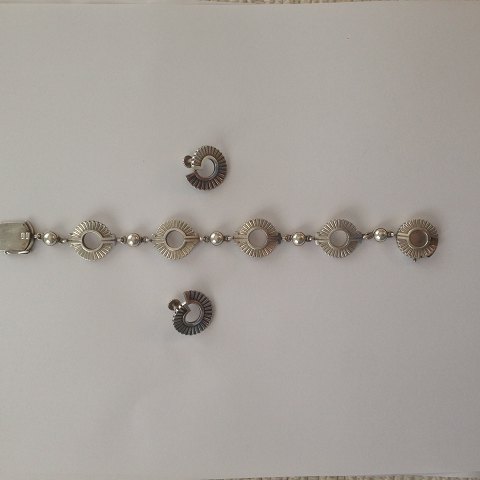 Georg Jensen Sterling Sølv Art Deco Smykke sæt af Armbånd og Øreskruer No 101 og No 97