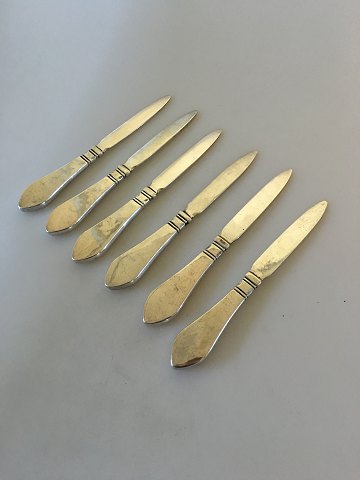 6 x Georg Jensen Continental Sølv 830 S Frugtknive No 12 med meget tidlige stempler.