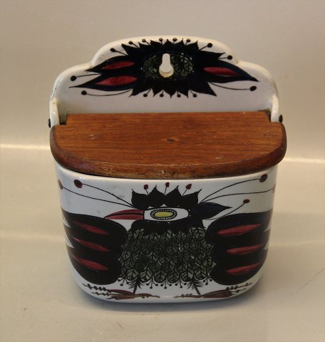 Aluminia kunstfajance 132-261 Fantasifugl på saltkar med trælåg 15 x 16 cm Beth Breyen Tenera