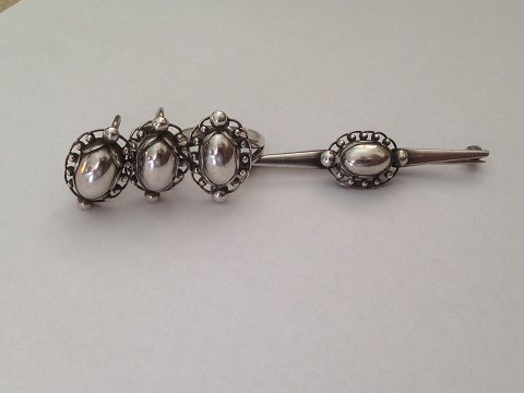 Georg Jensen Sterling Sølv Smykke Sæt af Ring, Broche og øreclips No 21, No 195 og No 81