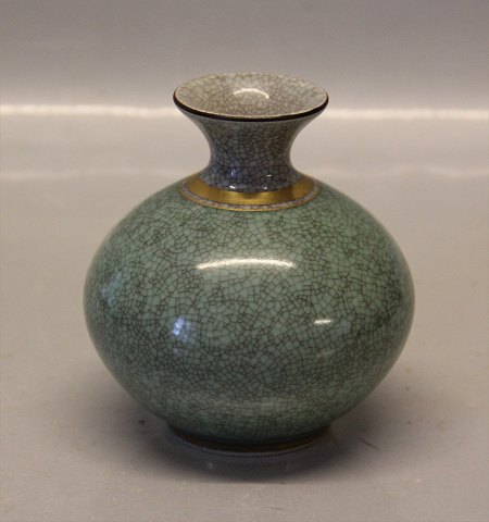 Royal Copenhagen Craquelé, (Crackelure) 457-2353 RC Green vase gray and gold 10.5 cm