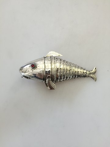 Sterling Silver Fake Vinaigrette by Fritz Sophus Albertus (1877-1950) shaped as a fish with red glas stones.