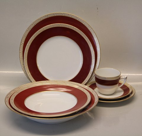 Wagner B&G Porcelain White base, rust red border, à la grecque gold rim, form 469 and form 601