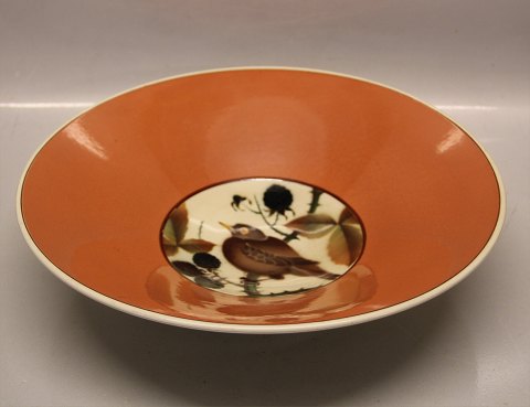 GunhildAluminia Copenhagen Faience 1453 Fruit Bowl, Black Bird on bowl 8.5 x 32 cm , Gunhild 1933