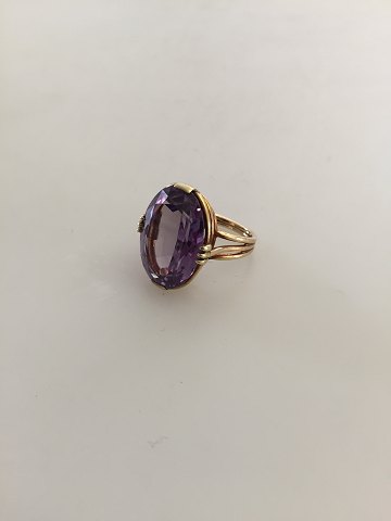 14K Guld Ring mærket JF med Facetslebet Amatyst Sten