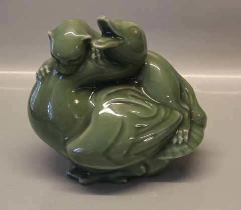 Royal Copenhagen Art Pottery 3108-1 RC Duck and Stoat 20 x 21 cm  Knud Kyhn Celadon