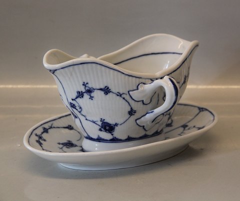 B&G Blue Traditional porcelain Blue fluted ribbed Gravyboat old model with firing flaw and small chip