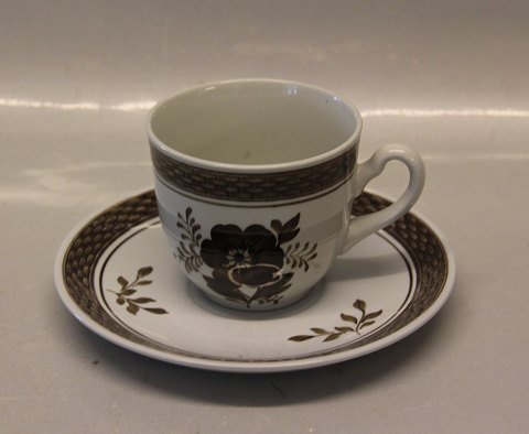 Brun Trankebar0956-45 Stor kaffekop 6.5 x 8 cm / 20 cl og underkop 15 cm Aluminia Fajance