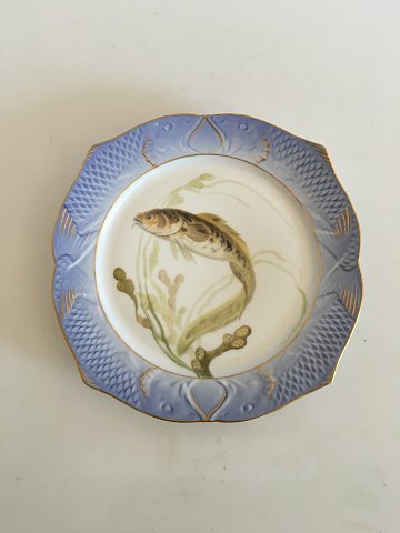 Royal Copenhagen Blå Fisketallerken med Guld No 1212/3002 med Mustela Fluviatilis