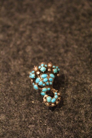 Antik sølv broche med turkiser - ( 1880 )Måler : L: 2,8cm.