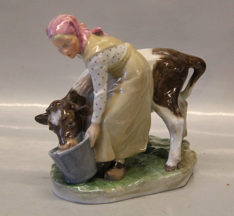 Royal Copenhagen 0779 RC Girl with Calf  Chr. Thomsen 16 cm Overglaze decorated Juliane Marie decoration