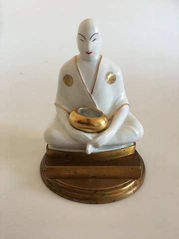 Pen and Ink Holder in the Shape of Porcelain Buddha on Brass Foot. Jean Born (Robj)