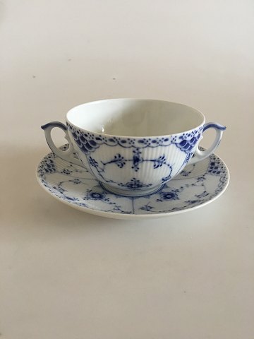 Royal Copenhagen Blue Fluted Half Laced Bouillon Cup with Saucer No. 764