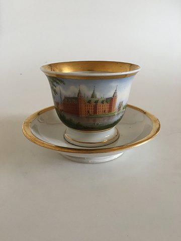 Royal Copenhagen Antique Morning Cup and Saucer with Handpainted Motif of Frederiksborg Castle