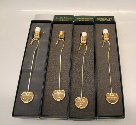 Forgyldte Georg Jensen Juletræsstager - lyseholdere Kongelige Motiver - mindedage