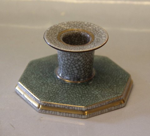 Royal Copenhagen Craquelé, (Crackelure) 457-3334 RC Grey candlestick with green and gold 5.5 x 9.8 cm