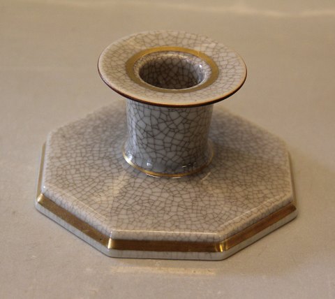Royal Copenhagen Craquelé, (Crackelure) 497-3334 RC Grey candlestick with gold 5.5 x 9.8 cm
