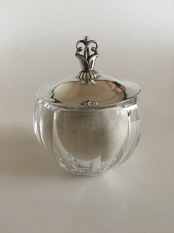Georg Jensen Body Powder Puff No 172 in Crystal Jar with Sterling Silver Lid No 172