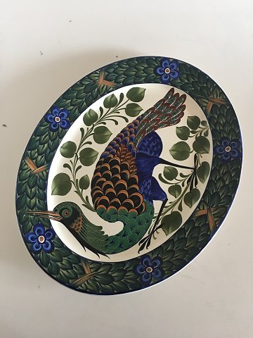 Aluminia Ovalt Fajance Fad No. XIX med Påfugle Motiv Signeret. EN.M
