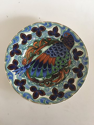 Aluminia Fajance Fadskål No. 602/549 med Fuglemotiv af en papegøje