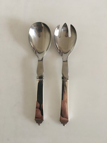 Georg Jensen Pyramid Serving Set Salad Set, Small No 134 in Sterling Silver and Stainless Steel