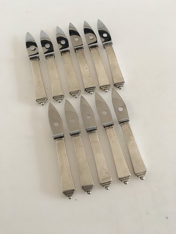 Georg Jensen Pyramide Sæt af 11 x Østersknive i Sterling Sølv og Rustfrit Stål. Med tidlige GJ Stempler