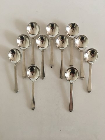 Georg Jensen Sterling Silver Pyramid Set of 11 x Bouillon Spoons with Early GJ Hallmarks