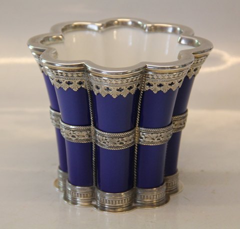 Royal Copenhagen 3374 RC Margrethe Cup Blue 12 x 14 cm Mounted with Sterling Silver byb Anton Michelsen Copenhagen