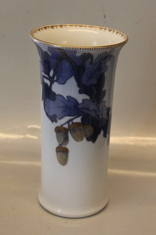 Royal Copenhagen 1793-887 RC Vase Oak leaves with Acorn and gold decoration 24 cm Signed J. H. B.