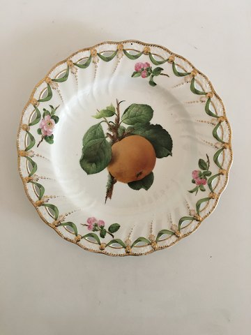 Royal Copenhagen Antik Fuld Saksisk Blomst Frugt Tallerken med Gennembrudt Blondekant fra omkring 1800
