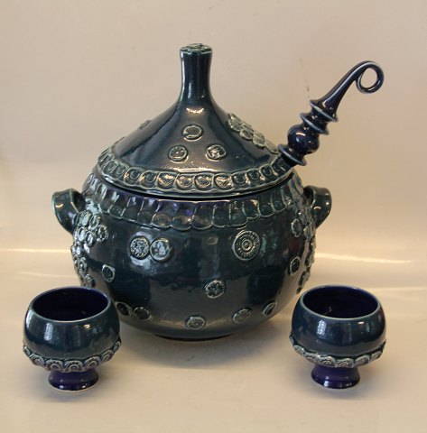Rosenthal set for Sangria & Punch studio line Design Bjørn Wiinblad Blue Glazed with ladle and 12 cups